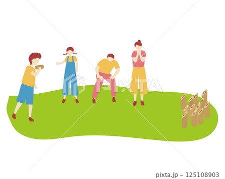 フィンランド発祥ニュースポーツで盛り上がるファミリーのイラスト 125108903