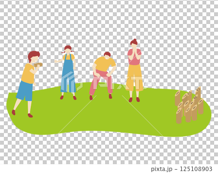 一家人在 Mölkky 玩樂的插圖 一家人在 Mölkky 玩樂的插圖 125108903