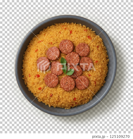 Arroz Carreteiro - A Brazilian rice dish made with beef, sausages, tomatoes, and spices, cooked together to create a hearty, 125109270