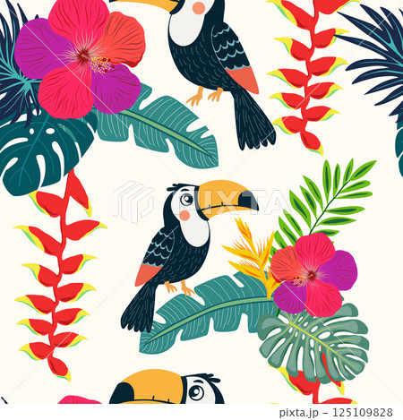 Tropical seamless pattern with toucan, Tropical seamless pattern with toucan, 125109828