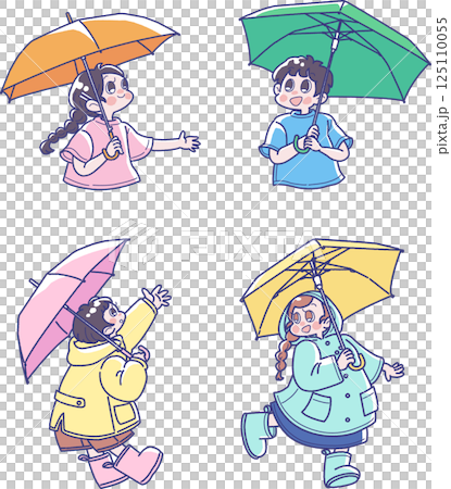 Illustration set of children holding umbrellas 125110055