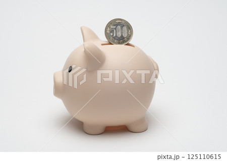 豚の貯金箱と五百円玉 125110615