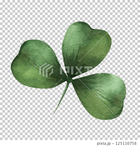 Green leaf of clover. Hand drawn in watercolor, isolated on a white background. Botanical illustration of nature, herbs. Lucky shamrock. For design, printing, cards, decor. Green leaf of clover. Hand drawn in watercolor, isolated on a white background. Botanical illustration of nature, herbs. Lucky shamrock. For design, printing, cards, decor. 125110758