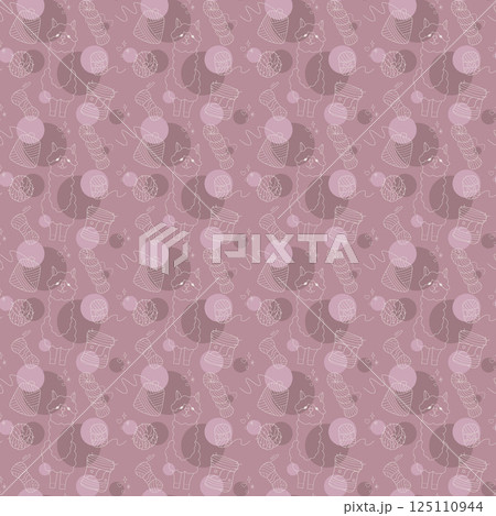 Seamless pattern with cute alpaca and skeins of yarn color. Illustration for your projects. Seamless pattern with cute alpaca and skeins of yarn color. Illustration for your projects. 125110944