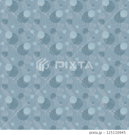 Seamless pattern with cute sheep and skeins of yarn color. Illustration for your projects. Seamless pattern with cute sheep and skeins of yarn color. Illustration for your projects. 125110945