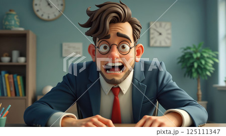 Stressed businessman in glasses reacting with shock and panic Stressed businessman in glasses reacting with shock and panic 125111347
