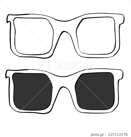 Sunglasses icon isolated on white background. Graphic line ink design. Vector black dark illustration. illustration for package, kitchen design, fabric and textile. 125111576