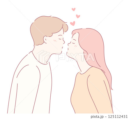A Romantic and Soft Illustration of a Gentle Kiss Shared Between a Loving Couple 125112431