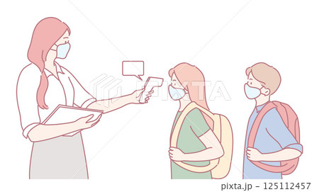 School Health Check with Students Who Are Wearing Masks in a Safe Environment at School 125112457