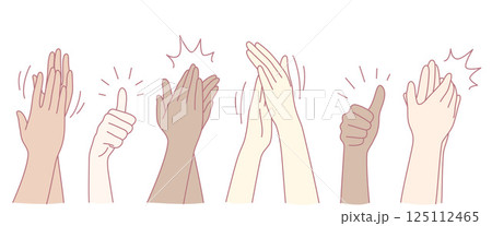 A collection of diverse hands is enthusiastically applauding and giving thumbs up in appreciation 125112465