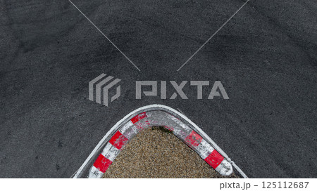 Top view curve asphalt race track, Race track with curve from drone, Race asphalt track and curve circuit asphalt race track. 125112687