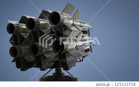 Many missiles on a launcher - 3D illustration Many missiles on a launcher - 3D illustration 125112718
