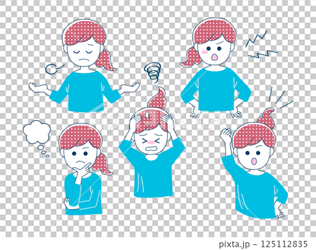 A simple vector illustration set of a woman in various poses A simple vector illustration set of a woman in various poses 125112835