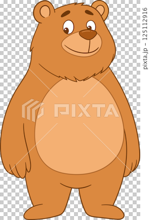 A friendly, cartoon-style bear with a warm smile stands upright, its brown fur soft and inviting, casting a playful, whimsical presence. A friendly, cartoon-style bear with a warm smile stands upright, its brown fur soft and inviting, casting a playful, whimsical presence. 125112916