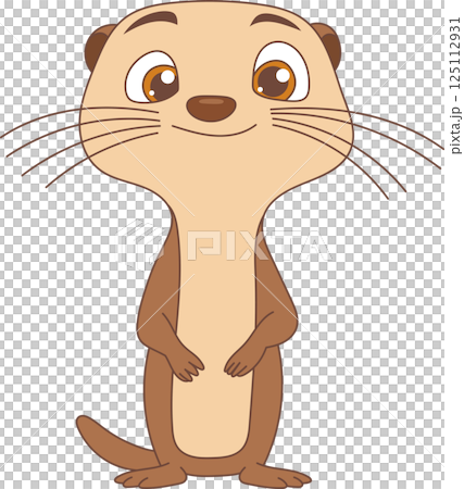 Adorable animated otter with a sweet smile standing upright. Cartoon style evokes fun and innocence for children, families, and animal lovers. 125112931