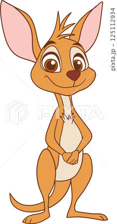 Cartoon kangaroo character with a warm smile, inviting big eyes, and a gentle stance. He is standing in a simple pose, a sweet face. Cartoon kangaroo character with a warm smile, inviting big eyes, and a gentle stance. He is standing in a simple pose, a sweet face. 125112934