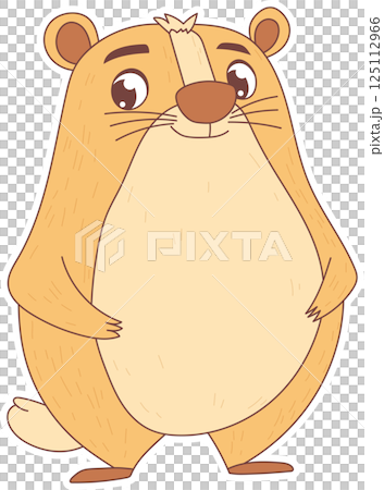 Cute cartoon marmot sticker with brown fur, stands upright, light background. Ideal for children's books, and educational materials. Cute cartoon marmot sticker with brown fur, stands upright, light background. Ideal for children's books, and educational materials. 125112966