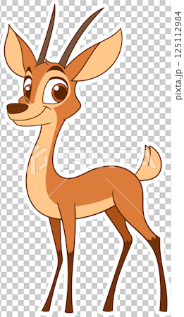 Cartoon antelope with big eyes and horns, set against a black background, showcasing its playful and expressive character. Cartoon antelope with big eyes and horns, set against a black background, showcasing its playful and expressive character. 125112984