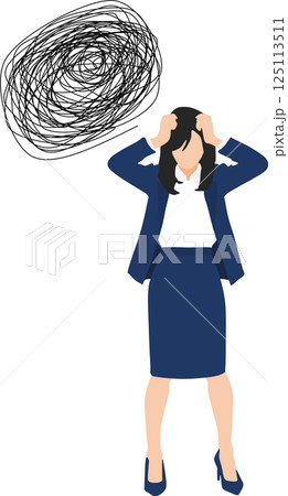 仕事で悩んでいる女性のイラスト 125113511