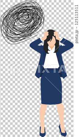 仕事で悩んでいる女性のイラスト 125113511