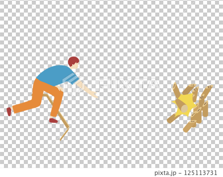 一名男子用拉赫蒂投擲球擊倒九柱戲球瓶的插圖 125113731