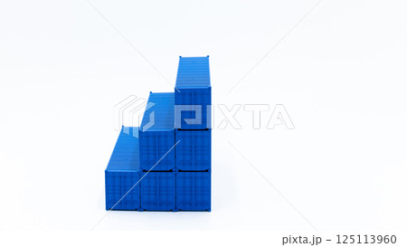 Blue shipping container on white on white background, Global business import export logistic transportation shipping container, Increase volume import export business logistic concept. Blue shipping container on white on white background, Global business import export logistic transportation shipping container, Increase volume import export business logistic concept. 125113960