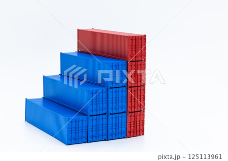 Blue shipping container on white on white background, Global business import export logistic transportation shipping container, Increase volume import export business logistic concept. Blue shipping container on white on white background, Global business import export logistic transportation shipping container, Increase volume import export business logistic concept. 125113961
