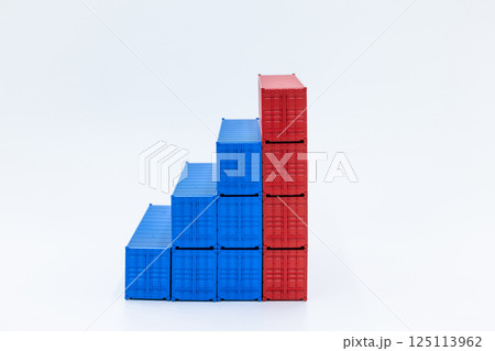 Blue shipping container on white on white background, Global business import export logistic transportation shipping container, Increase volume import export business logistic concept. Blue shipping container on white on white background, Global business import export logistic transportation shipping container, Increase volume import export business logistic concept. 125113962