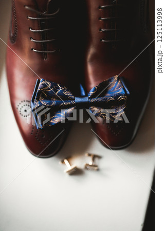 Men's accessories with luxury shoes. Top view Men's accessories with luxury shoes. Top view 125113998