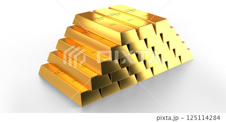Stack of gold bars on white background - 3D illustration 125114284