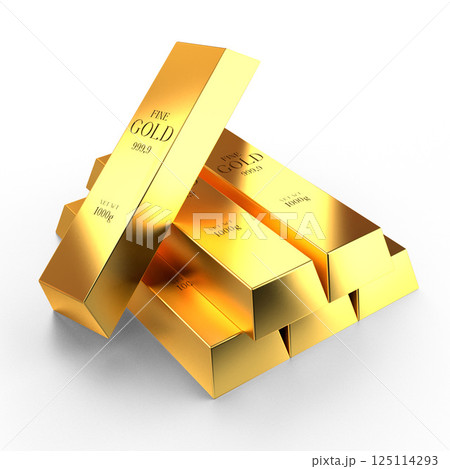 Stack of gold bars on white background - 3D illustration Stack of gold bars on white background - 3D illustration 125114293