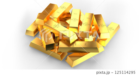 Stack of gold bars on white background - 3D illustration Stack of gold bars on white background - 3D illustration 125114295