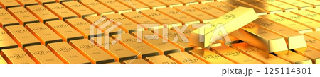 Many gold ingots - 3D illustration 125114301