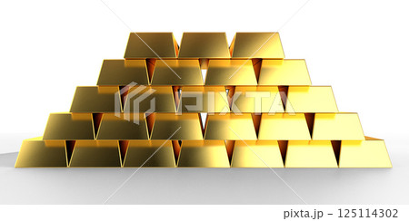Stack of gold bars on white background - 3D illustration Stack of gold bars on white background - 3D illustration 125114302