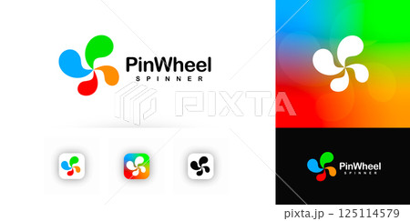Pinwheel Logo Design with Vibrant Swirling Petals, Perfect for Toys, Apps, Education, and Creative Brands. Fun, Energetic, and Eye-Catching Concept. Vector Illustration. Pinwheel Logo Design with Vibrant Swirling Petals, Perfect for Toys, Apps, Education, and Creative Brands. Fun, Energetic, and Eye-Catching Concept. Vector Illustration. 125114579