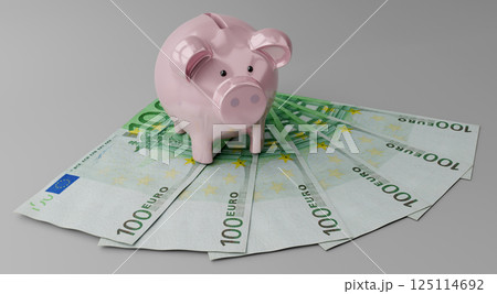 Piggy bank and 100 euro bills - 3D illustrationのイラスト素材 [125114692] - PIXTA