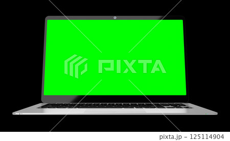 Modern laptop with empty green screen on black background - 3D illustration 125114904