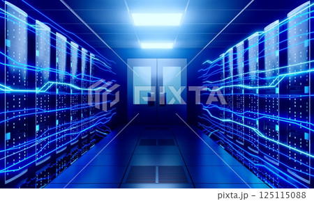 3D server room/ data center - storage, hosting, fast Internet concept 125115088