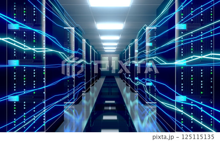 3D server room/ data center - storage, hosting, fast Internet concept 125115135