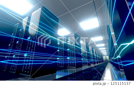3D server room/ data center - storage, hosting, fast Internet concept 125115137