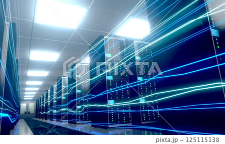 3D server room/ data center - storage, hosting, fast Internet concept 125115138