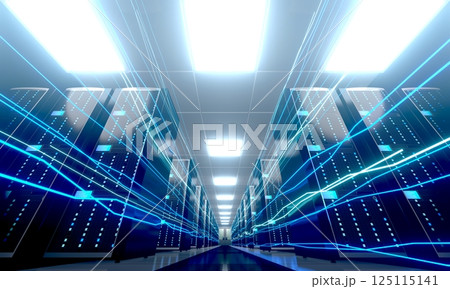 3D server room/ data center - storage, hosting, fast Internet concept 125115141
