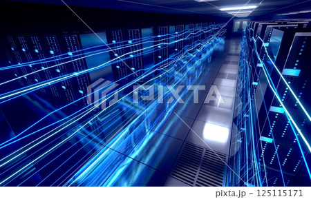 3D server room/ data center - storage, hosting, fast Internet concept 125115171