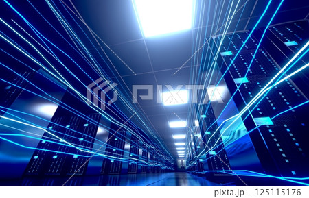 3D server room/ data center - storage, hosting, fast Internet concept 125115176