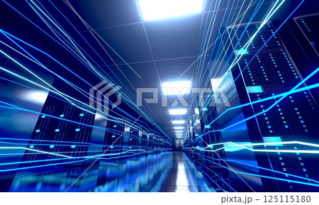 3D server room/ data center - storage, hosting, fast Internet concept 125115180