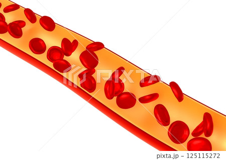Vessel with many red blood cells - 3D illustration 125115272