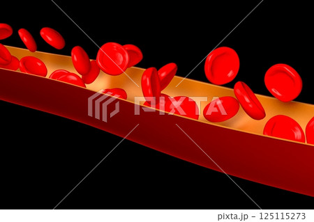 Vessel with many red blood cells - 3D illustration 125115273