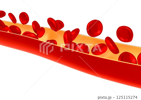 Vessel with many red blood cells - 3D illustration 125115274