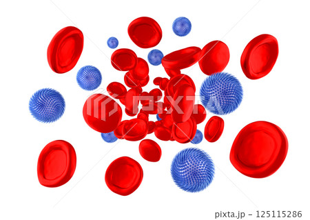 Many red blood and virus cells - 3D illustration 125115286