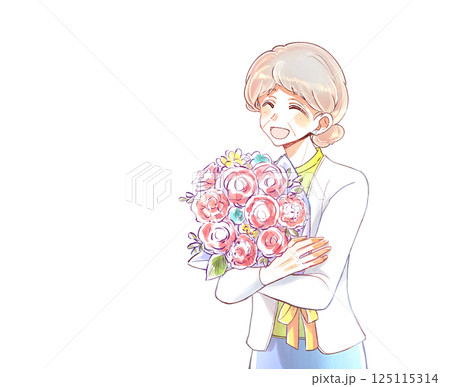花束を持つ年配の女性 125115314